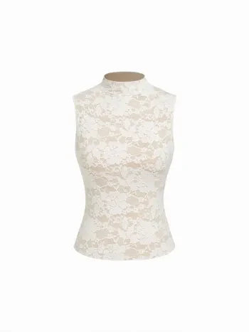 Top con spalline e collo alto in pizzo floreale