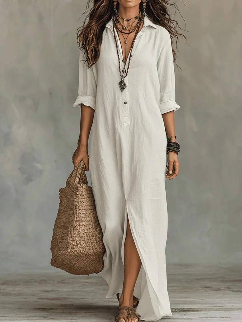 Soline™ | Abito maxi nero con bottoni