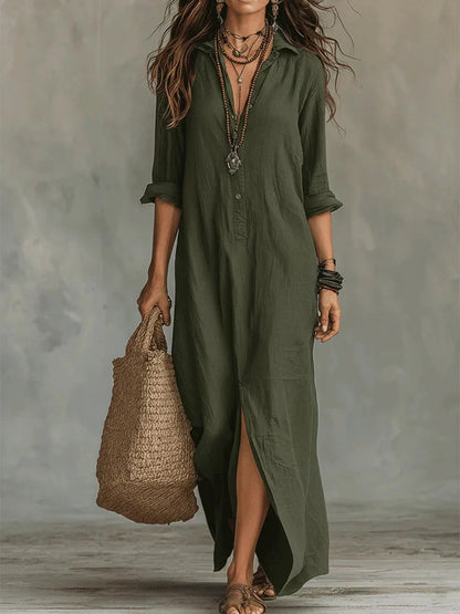 Soline™ | Abito maxi nero con bottoni