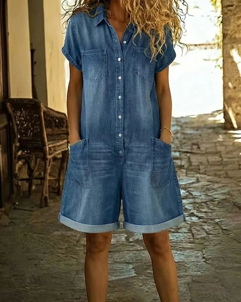 Paola | Tuta di jeans con abbottonatura frontale