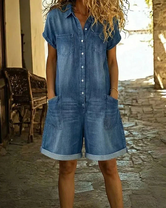 Paola | Jeansjumpsuit med knäppning framtill