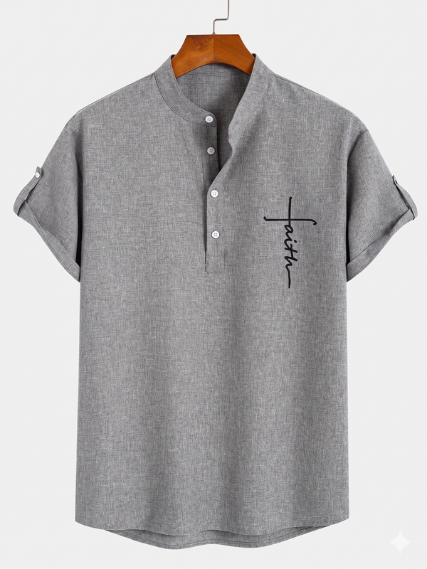 Mark™ | Elegante camicia a maniche corte con collo alto