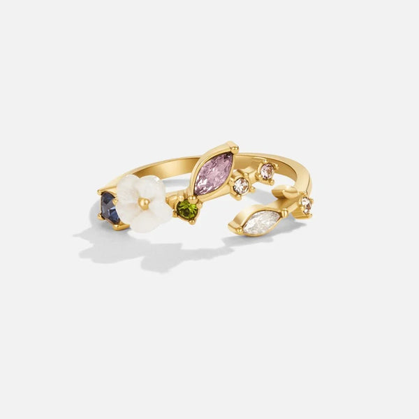 Witte Bloesem Kristallen Ring Goud